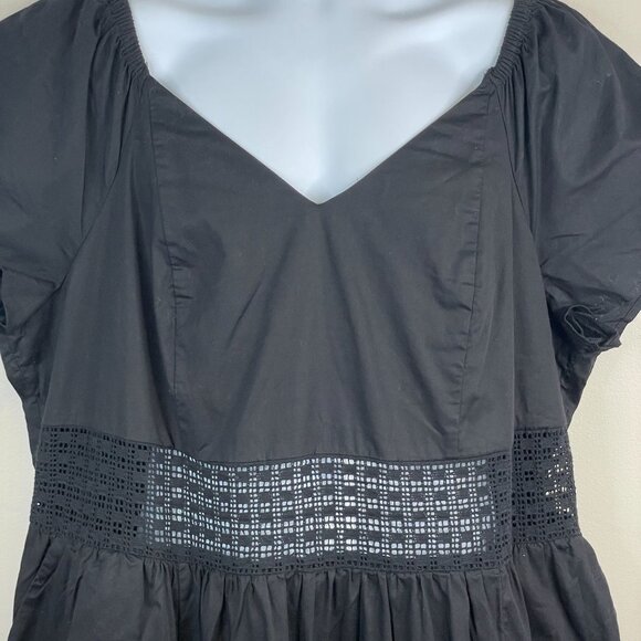 Torrid Womens Boho Midi Dress 3x Black Poplin Sheer Waist Back Tie Pockets NWT - Picture 4 of 16